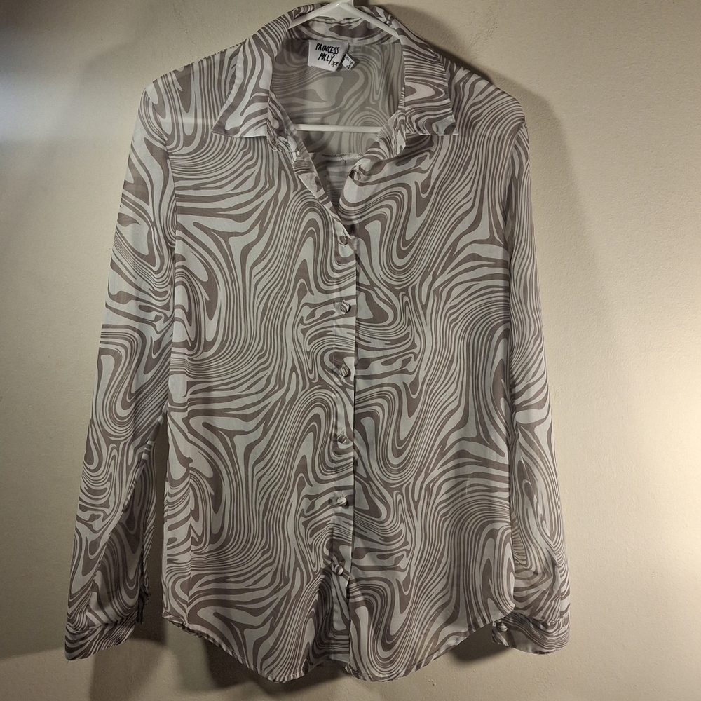 Princess Polly Women's Zebra Print Long Sleeve Button Down Shirt Size 6
